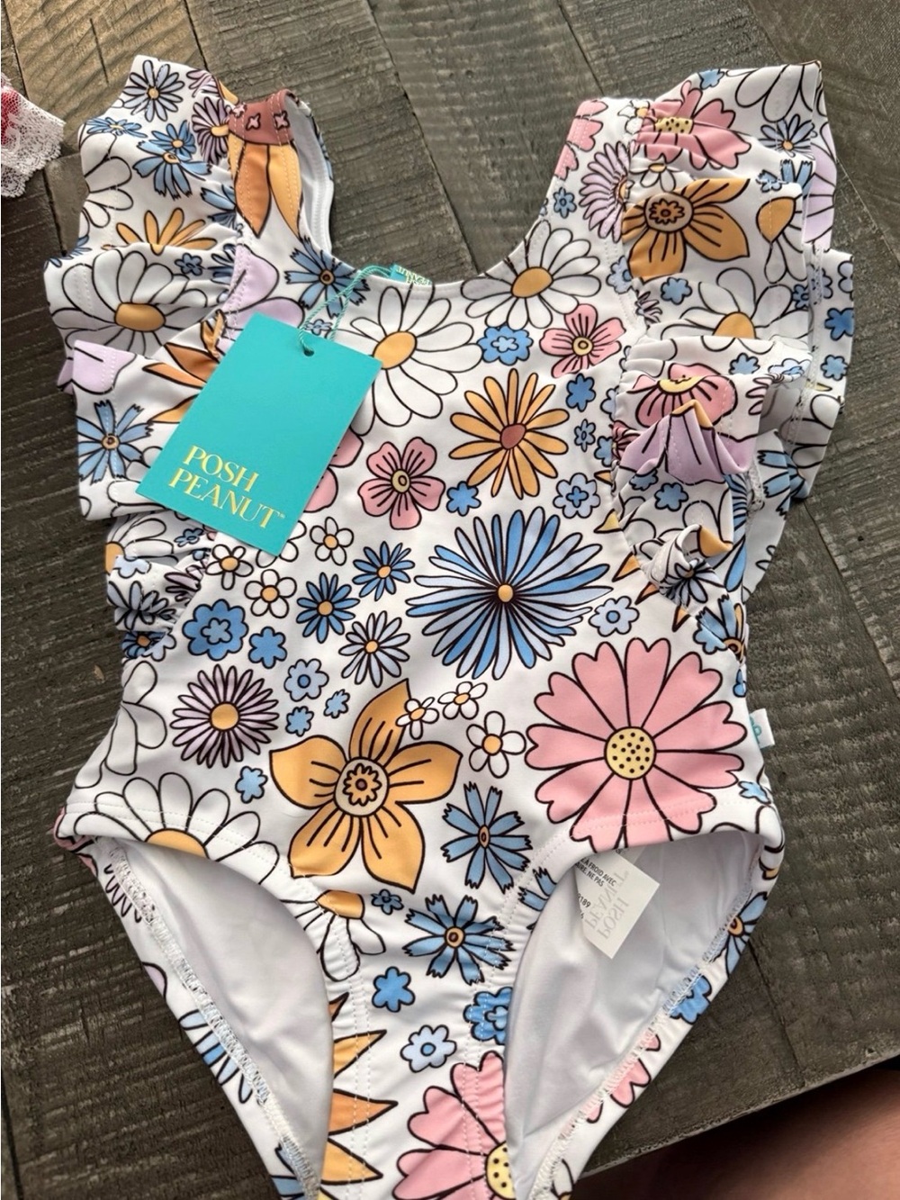 Posh Peanut White Floral Ruffle One-Piece Presley Jane Swimsuit